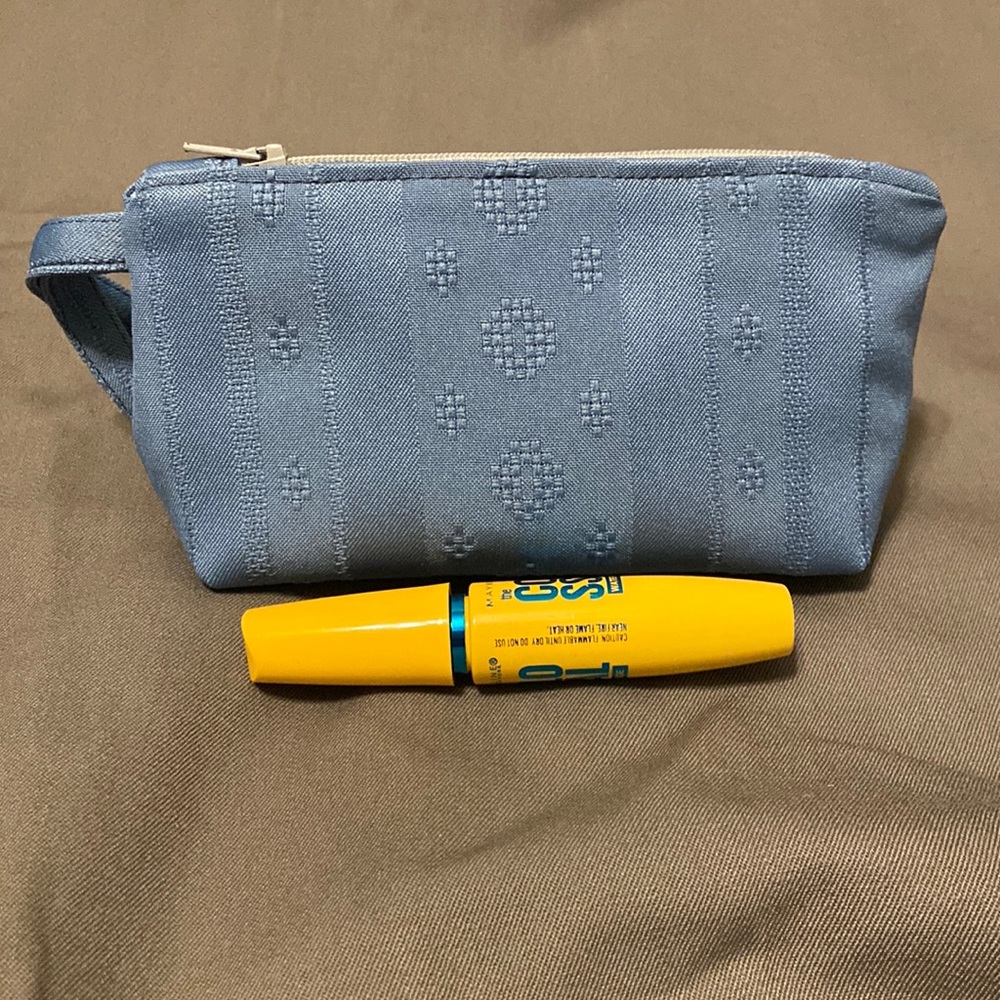 Hand made up-cycled small zipper bag with handle, makeup
